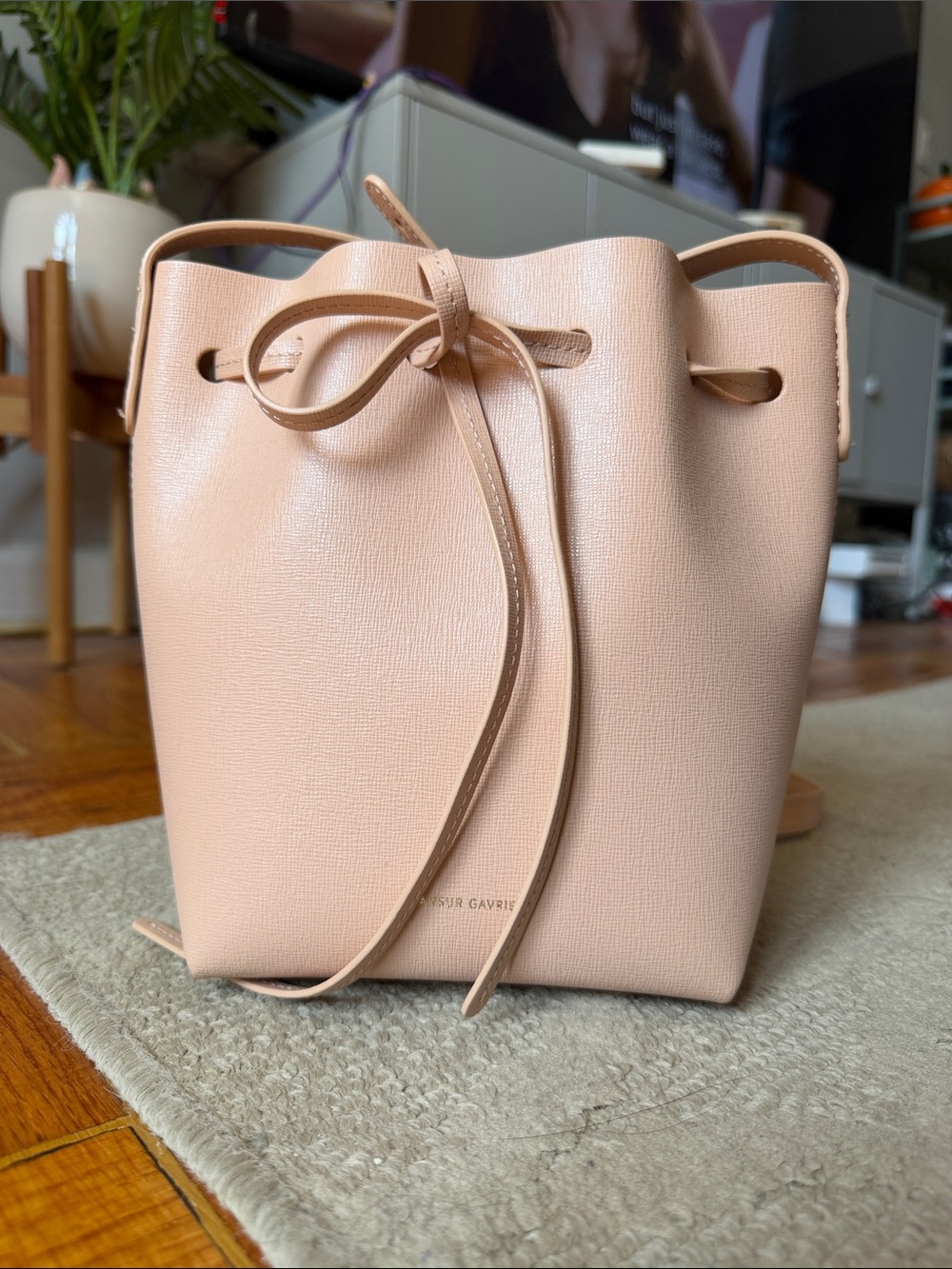 Mansur Gavriel Pebbled Leather Drawstring Bucket Bag - Blush